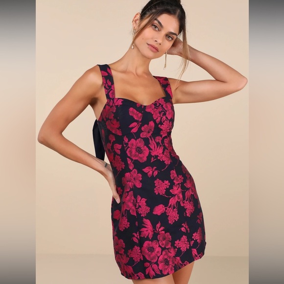 NWT Lulu's navy and pink Floral Mini Dress tie straps size small